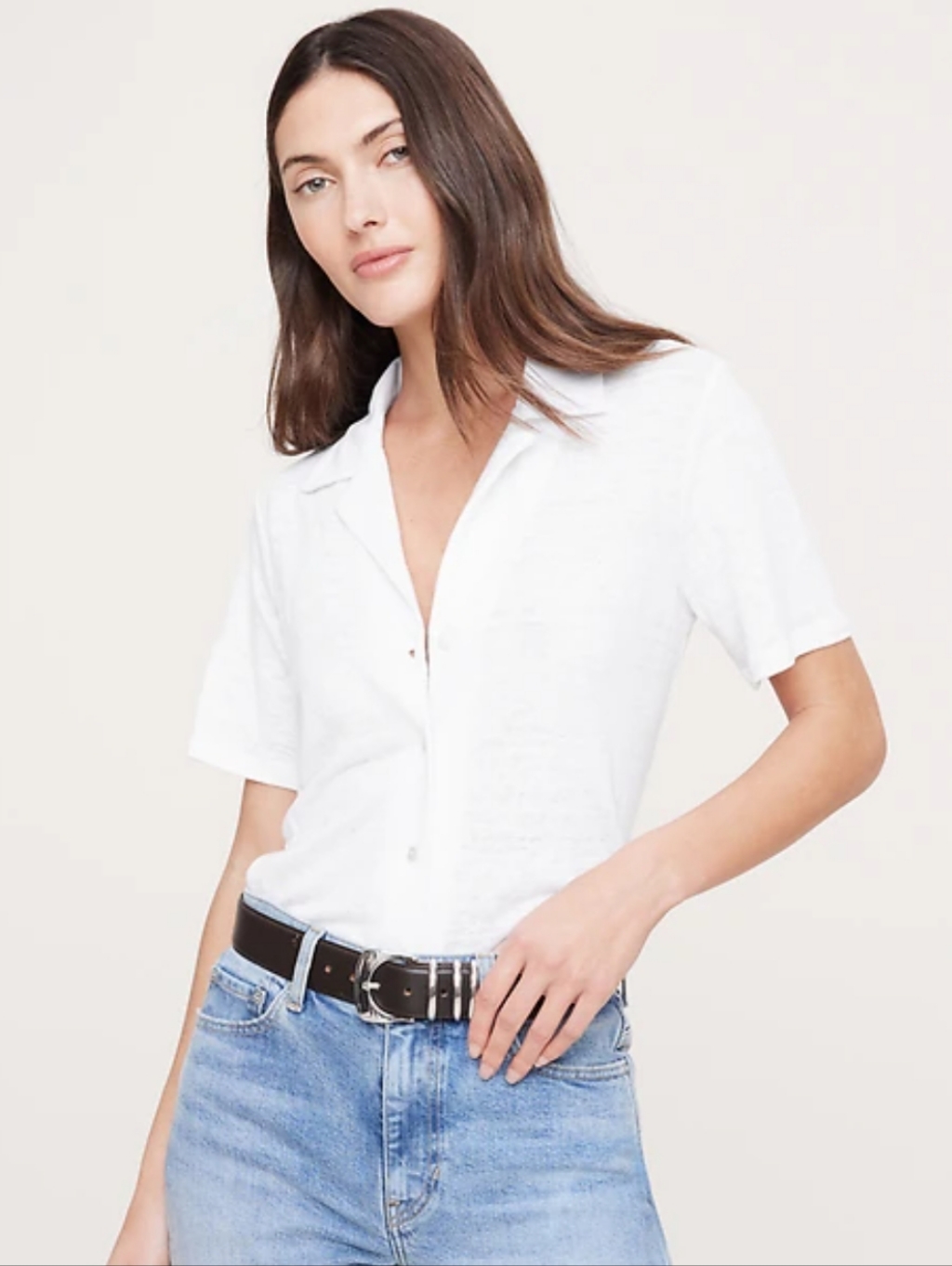 Banana Republic Light Blue Short-Sleeve Linen Button-Down Top Women's Xxs